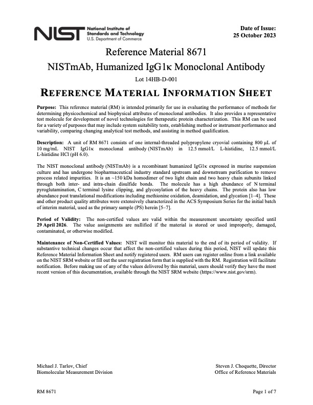 Reference Material Information Sheet 